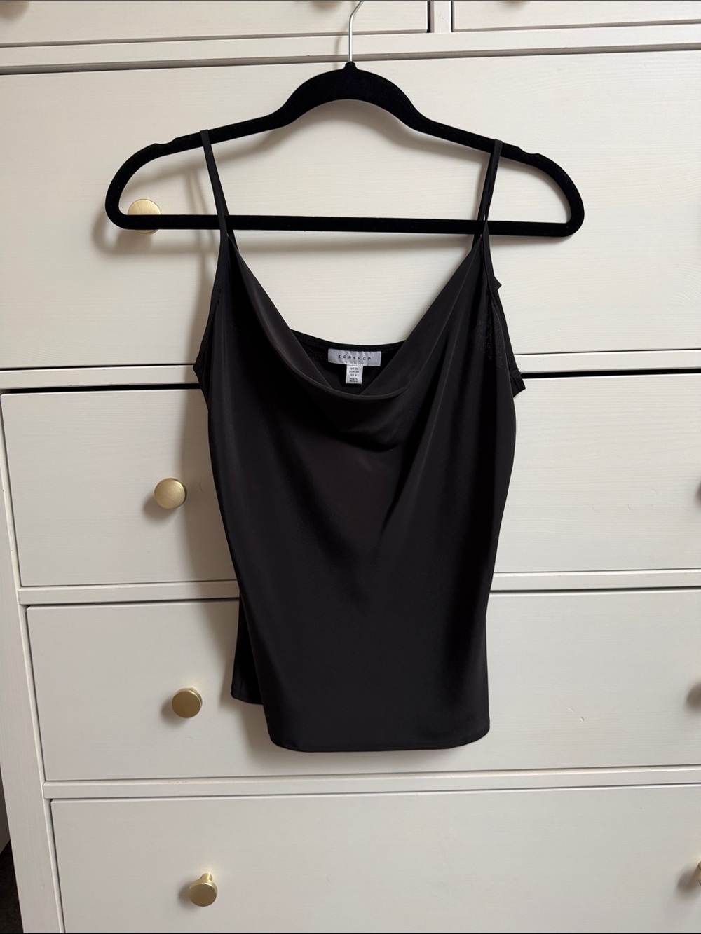 Topshop - Black Cowl Neck Spaghetti Strap Tank Top